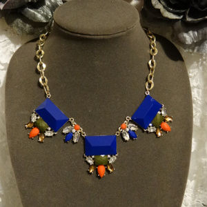 Royal Blue Orange Gray Statement Necklace WOW NEW!